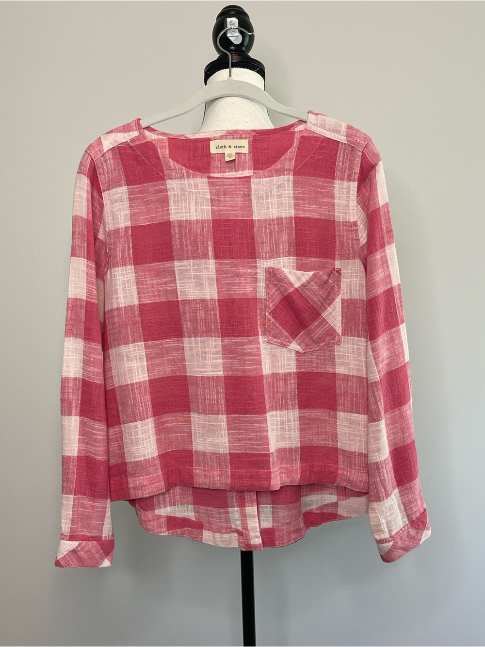 Cloth and Stone Anthropologie pullover plaid top linen cotton rayon cottagecore